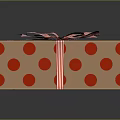 Decorative Brown Gift Box With Red Polka Dots Striped Ribbon And Attached Tag