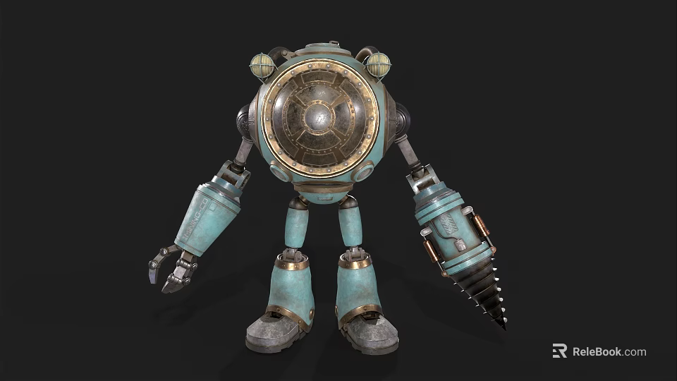 Game and Movie Robot Character With Round Head Mechanical Design And Teal Copper Accents 3d model 
