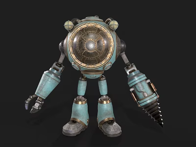 Game and Movie Robot Character With Round Head Mechanical Design And Teal Copper Accents 3d model