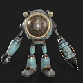 Game and Movie Robot Character With Round Head Mechanical Design And Teal Copper Accents