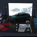 Audi A3L Exhibition Stand With Green Car Display And Billboard Featuring Cars And People