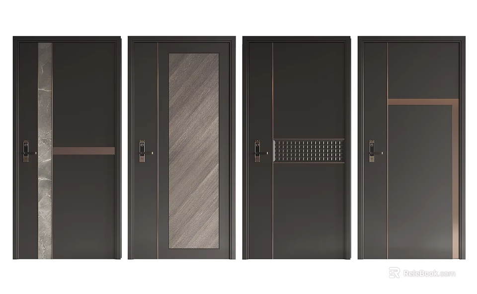Modern Black Security Doors With Glass Inserts Metal Accents And Mesh Details 3d model 
