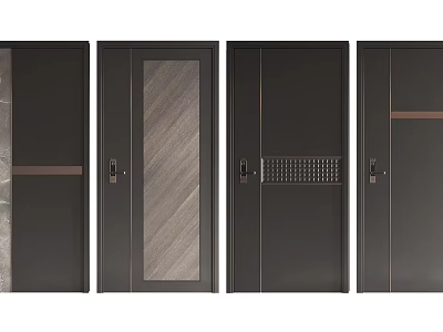 Modern Black Security Doors With Glass Inserts Metal Accents And Mesh Details 3d model