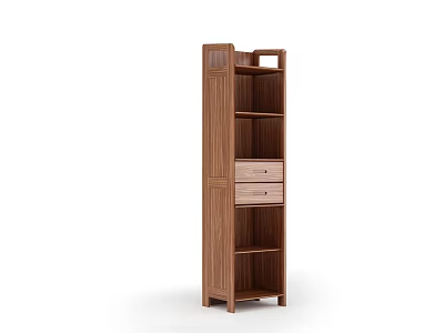 Wooden Bookcase With Multiple Shelves And Drawers Simple Design For Home Storage 3d model
