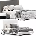 Modern Double Bed with Gray and White Bedding Multiple Pillows and Side Nightstand 3d model