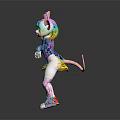 Vibrant Anthropomorphic Mouse Character With Colorful Hair Blue Top Yellow Skirt And Dancing Pose