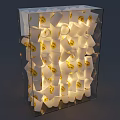 White Smiley Cups With Yellow Faces Stacked Inside Transparent Cube 3d model