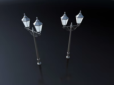Classic Outdoor Lights With Ornate Metal Lamp Posts And Vintage Lantern Shades 3d model