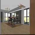 Modern Dining Table Set With Wooden Top Two Chairs Black Bench Storage Baskets And Flowers