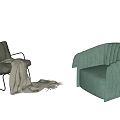 Light Green Single Sofa With Metal Frame And Pleated Design Including Blanket 3d model