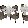 Modern Dining Table and Chair Set With Marble Tabletop Black Patterns Light Gray Cushions 3d model