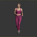 Fit woman in pink sportswear running with energetic and active movement style