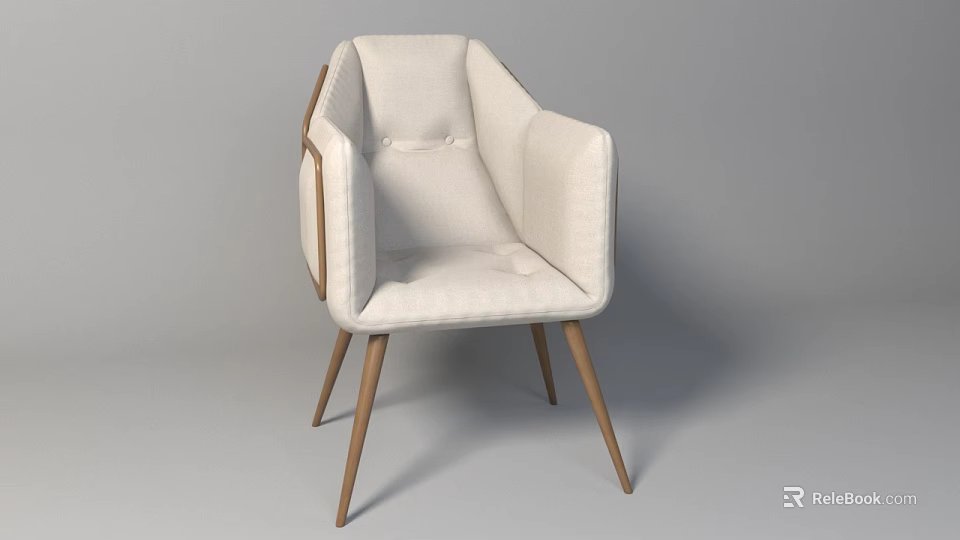 Modern Accent Chair With Beige Fabric Upholstery Wooden Armrests And Tufted Seat Design 3d model 