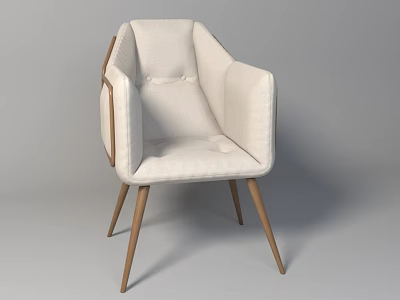 Modern Accent Chair With Beige Fabric Upholstery Wooden Armrests And Tufted Seat Design 3d model