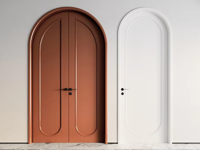 Modern Brown and White Arched Double Doors in Interior Home Design 3d model