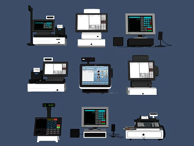 Modern Commercial Equipment Including Cash Registers POS Systems Displays Keyboards And Printers 3d model