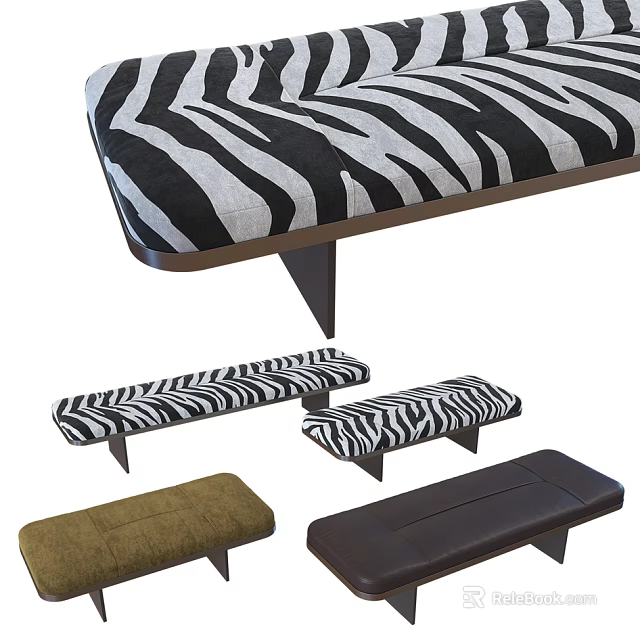 Stylish Sofa Bench With Zebra Pattern Brown And Dark Brown Fabric Designs 3d model