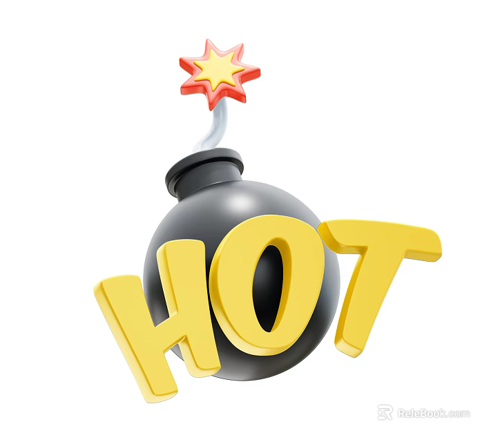 Black Bomb with Red Star Fuse on Top Displaying Yellow HOT Text 3d model 