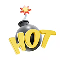 Black Bomb with Red Star Fuse on Top Displaying Yellow HOT Text