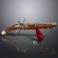 Antique Vintage Pistol Featuring Wooden Grip Metal Components and Red Accent
