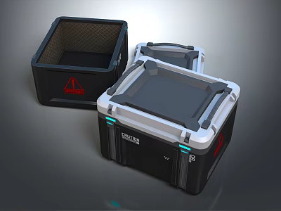 CRUISER Black Gray Storage Boxes with Red Triangle Logo and Blue Accents 3d model
