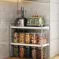 Stainless Steel Kitchen Shelf With Food Processor Toaster And Glass Jars For Pasta Nuts Storage
