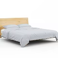 Simple Wooden Double Bed With Gray Sheet And Two Pillows 3d model