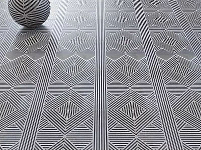 Geometric Floor Tile Design With Black And White Diamond Patterns And Decorative Sphere 3d model