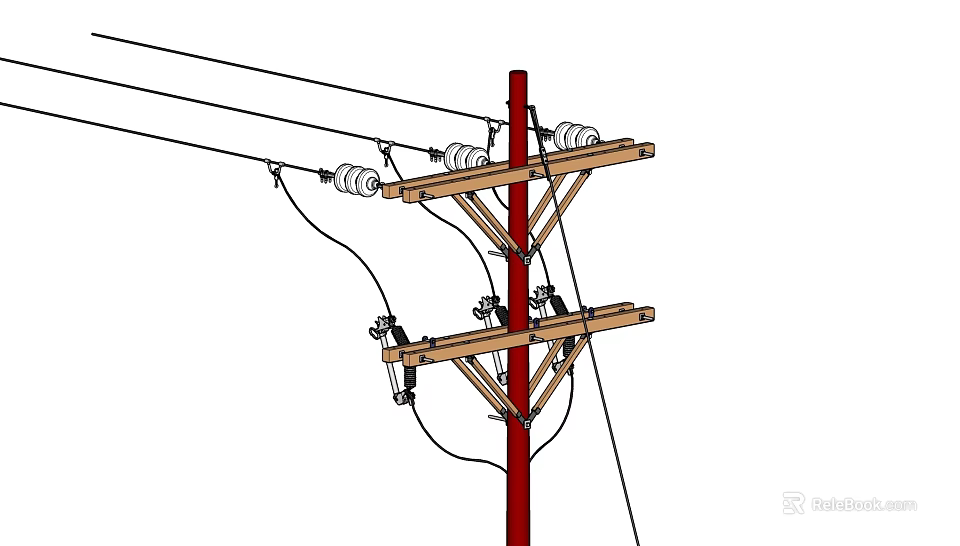 Industrial Electrical Utility Pole Equipment With Power Lines Insulators And Crossarms 3d model 