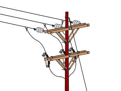 Industrial Electrical Utility Pole Equipment With Power Lines Insulators And Crossarms 3d model