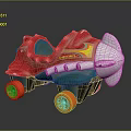 Vintage Red Metal Toy Car With Airplane Design And Yellow Wheels