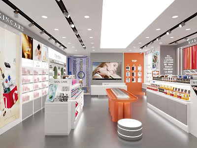 Beauty Store Interior Design With Product Shelves Showcases And Bright Lighting 3d model
