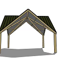 Open Wooden Pergola With Sloped Green Roof And Light Colored Supporting Columns