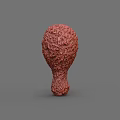 Chicken Drumstick Shaped Art Installation with Red White Texture on White Platform and Gray Reflection 3d model