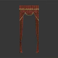 Red Decorative Archway With Gold Embellishments And Hanging Tassel Details
