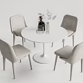 Round White Dining Table With Four Light Gray Chairs And Decorative Vase 3d model