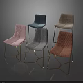 Five Modern Accent Chairs Upholstered in Pink Blue Gray Brown Fabric with Geometric Metal Legs