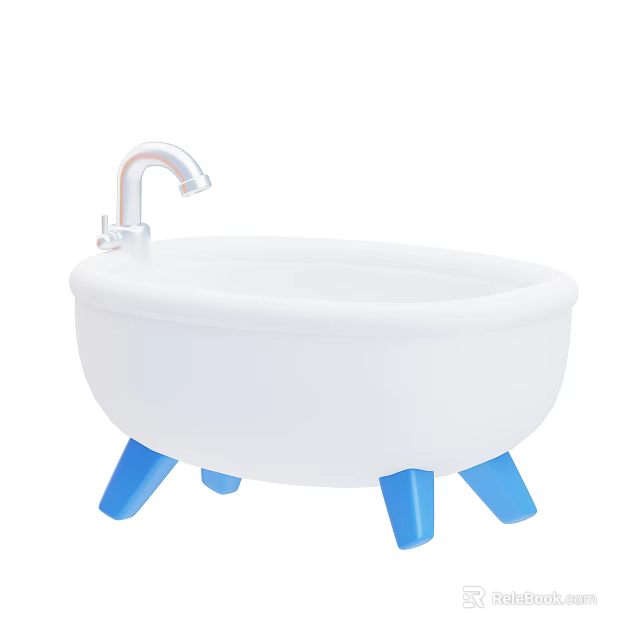White Beauty Instrument Bathtub With Silver Faucet And Blue Support Legs Design 3d model 