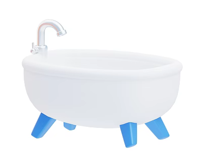 White Beauty Instrument Bathtub With Silver Faucet And Blue Support Legs Design 3d model