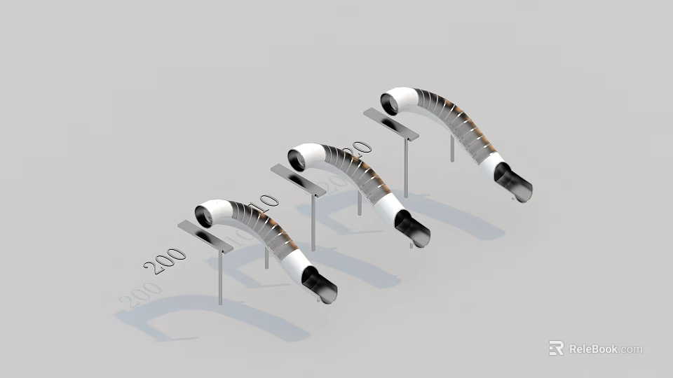 Curved Playground Slide Equipment With White Black Design And Support Stands 3d model 