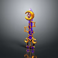 Fantasy Weapon with Purple and Gold Moon Shaped Top and Decorative Long Handle Design