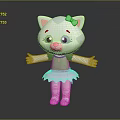 Cute Cartoon Cat Character With Pink Bow Green Top Pink Skirt And Pink Shoes