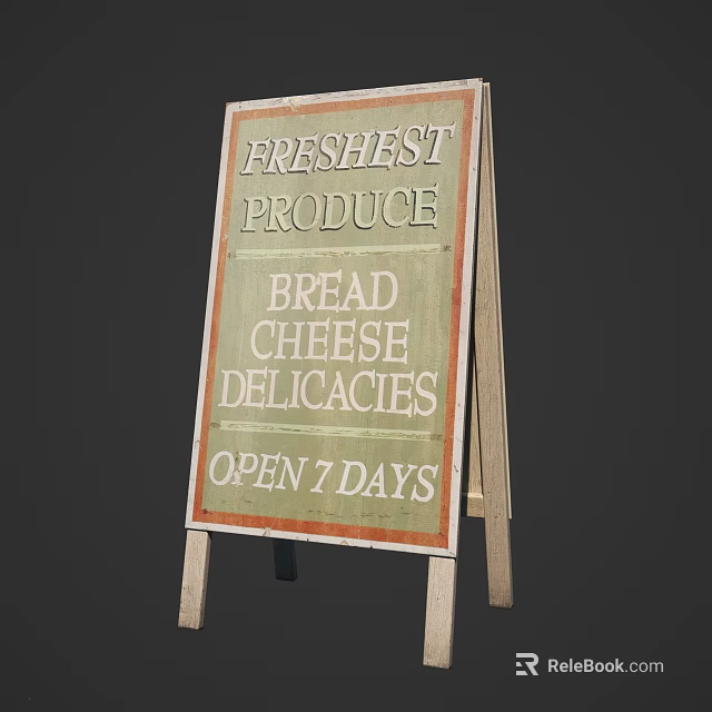 Advertising Sign Displaying Freshest Produce Bread Cheese Delicacies Open 7 Days 3d model 
