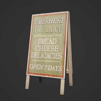 Advertising Sign Displaying Freshest Produce Bread Cheese Delicacies Open 7 Days 3d model