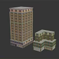 Two Residential Buildings With Brick Red And White Exterior Multi Story Windows Balconies Design