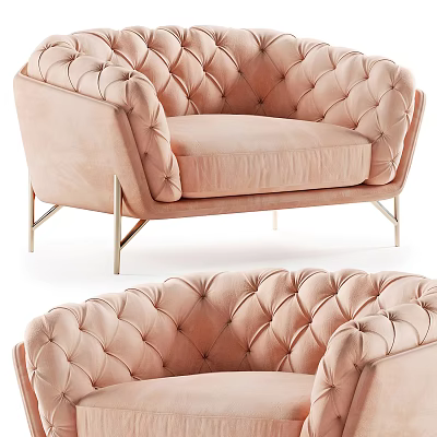 Elegant Pink Velvet Single Sofa With Tufted Design And Metal Legs 3d model