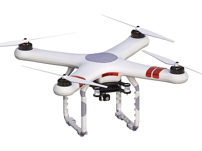 Modern White Quadcopter Drone Design With Camera Landing Gear And Propellers 3d model