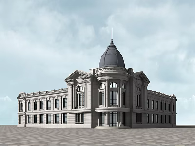 Classical Style Office Building With Black Dome Gray Exterior And Spacious Front Plaza 3d model