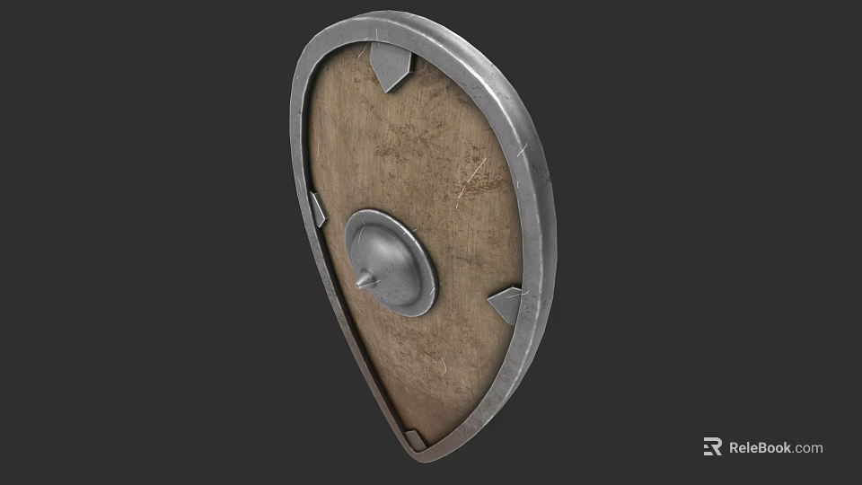 Ancient Shield Weapon With Metal Rim Wooden Leather Surface And Triangular Reinforcements 3d model 