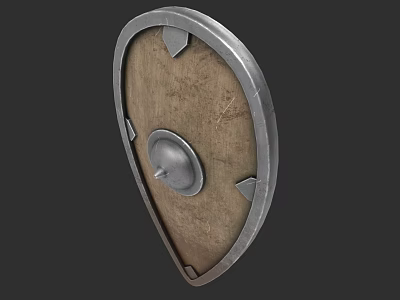 Ancient Shield Weapon With Metal Rim Wooden Leather Surface And Triangular Reinforcements 3d model